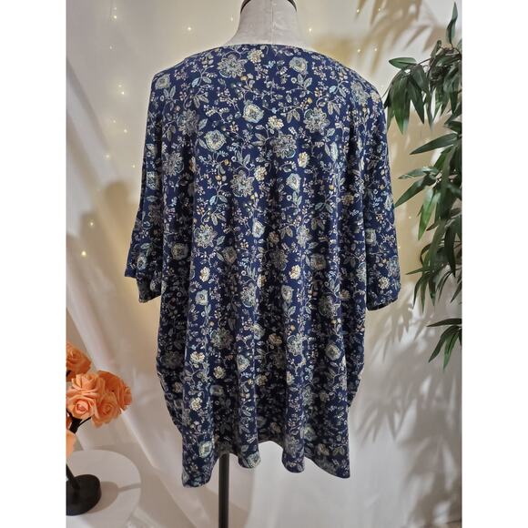 Croft & Barrow Womens Floral Split Neck Short Sleeve Top Plus 4X 100% Cotton - Picture 3 of 8